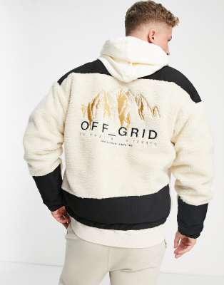 Jack & Jones Core Fleece Jacket With Mountain Embroidery In White