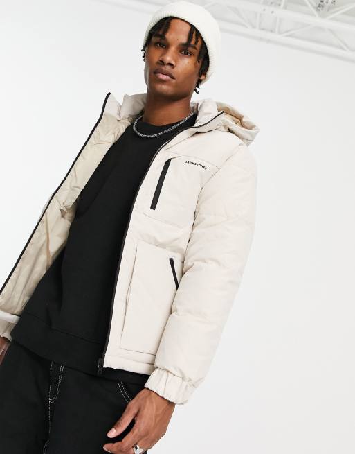 Jack & Jones - Core - Gewatteerd jack met capuchon in ecru 