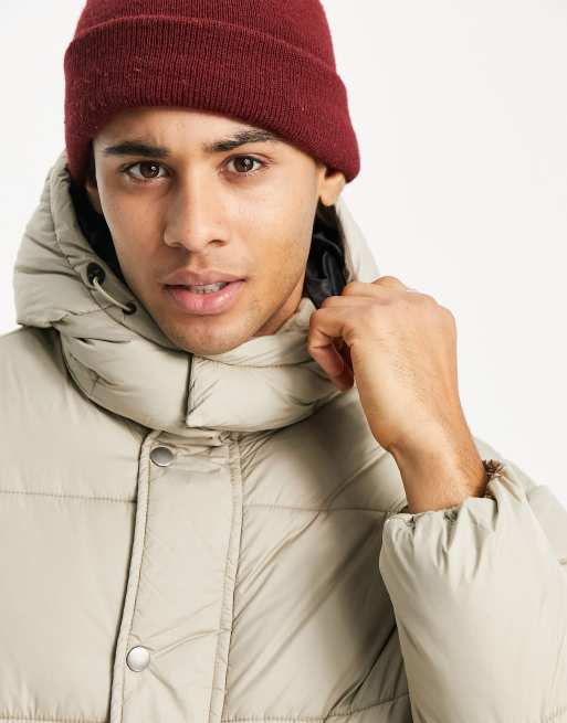 Jack Jones Core hooded puffer jacket in beige ASOS