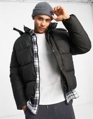 Asos design sustainable puffer jacket with hood in hot sale black