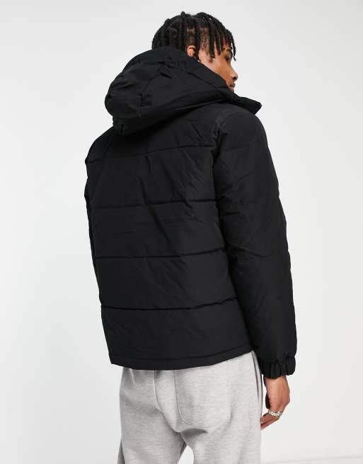 Jack & Jones Core hooded puffer jacket in black