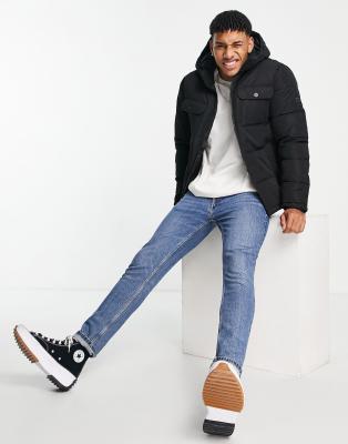 Core Hooded Puffer Jacket With Chest Pockets In Black