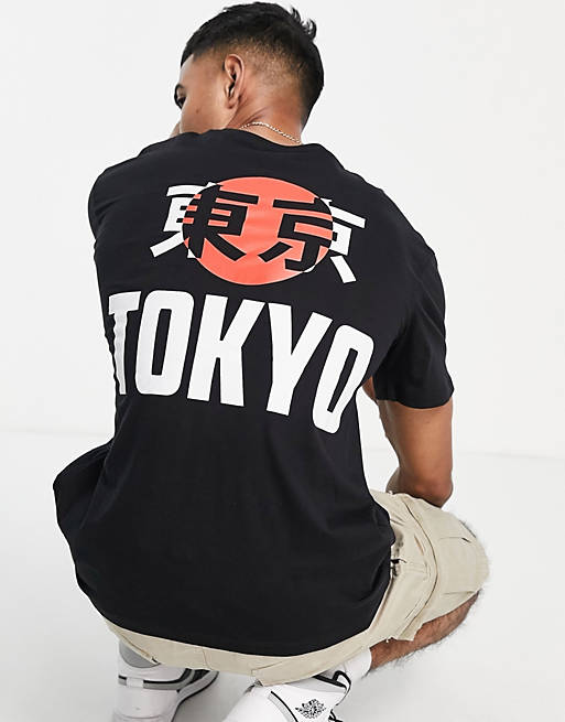 Jack & Jones Core Japanese back print oversized T-shirt in black ASOS