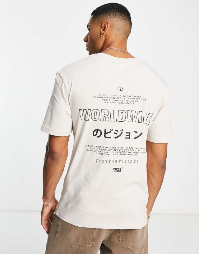 Jack & Jones Core japanese back print T-shirt in beige