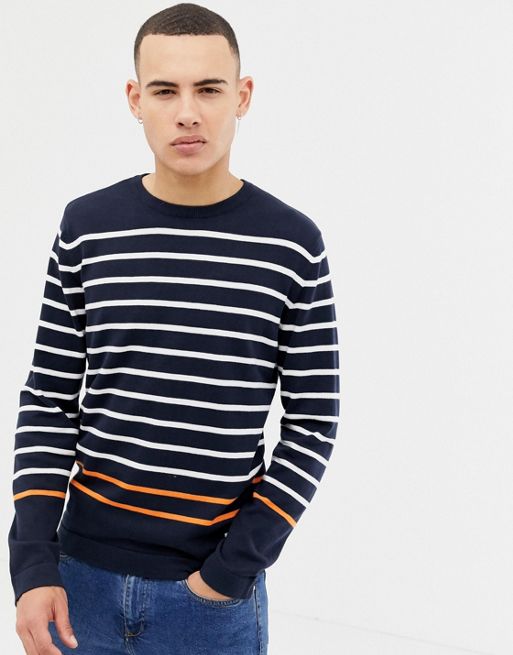 Jack And Jones Core Knitted Sweater With Multi Stripe Asos