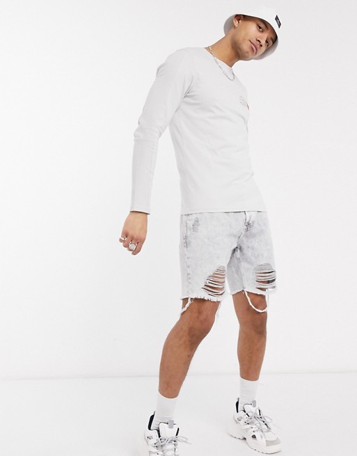 Jack & Jones Core long sleeve top with chest logo in off white