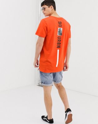 Jack & Jones – Core – Orange oversize-t-shirt med mönster baktill-Röd