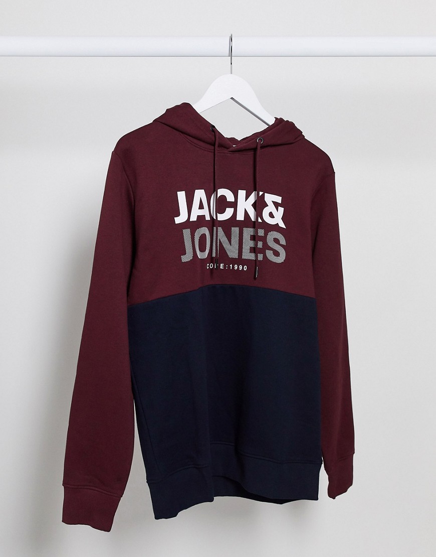 jack & jones core overhead hoodie cut and sew-red
