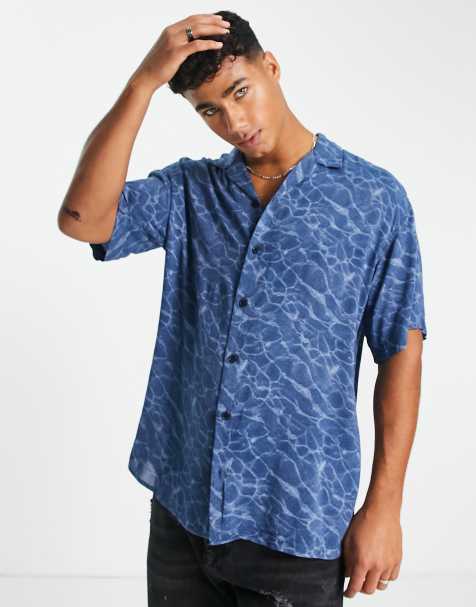 Jack & Jones - Core - Overhemd met korte mouwen, kraagje en print in blauw - view 1