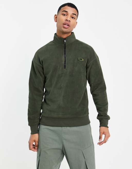 Jack & Jones – Core – Oversize-Fleece-Sweatshirt in Dunkelgrün mit kurzem Reißverschluss