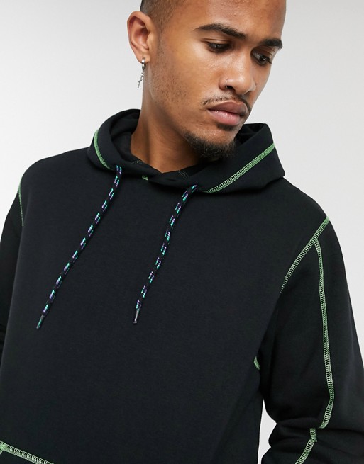 Jack & Jones Core oversized contrast stitch hoodie in black