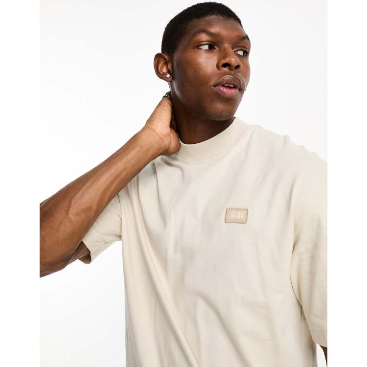 Jack Jones Core oversized mock neck t shirt with badge print in