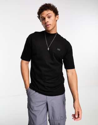 Jack & Jones Core oversized mock neck T-shirt with badge print in black