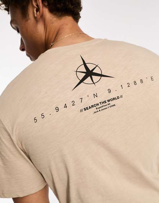 Jack & Jones - Core - Oversized T-shirt met navigatieprint op de achterkant in beige