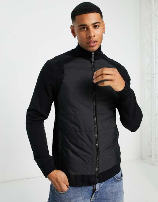 Mens padded jacket with knitted sale sleeves