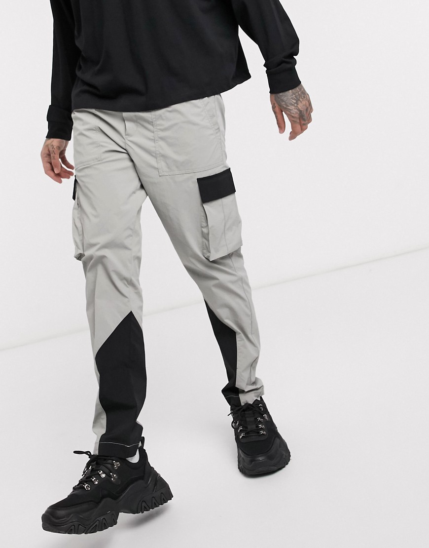 Jack & Jones Core - Pantaloni cargo grigio color block in nylon