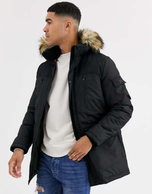 jack & jones parka jacket with faux fur hood