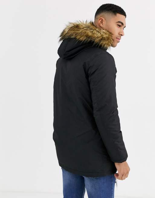 Jack & jones core parka with removable faux store fur hood