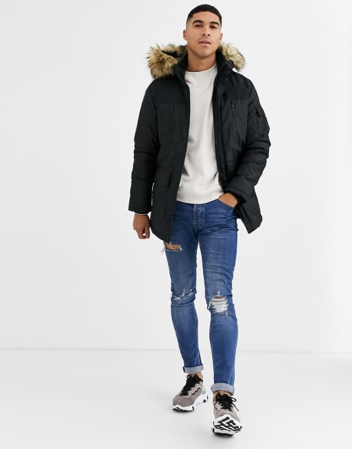 Jack & jones core parka with removable faux store fur hood