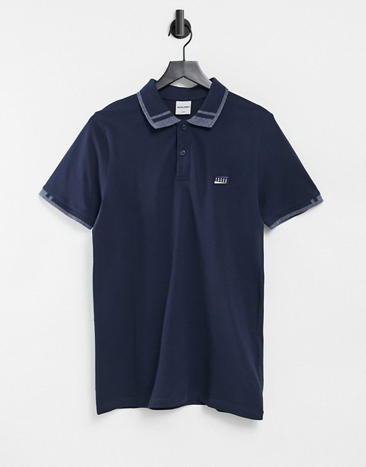 Jack & Jones Core polo with contrast collar in navy