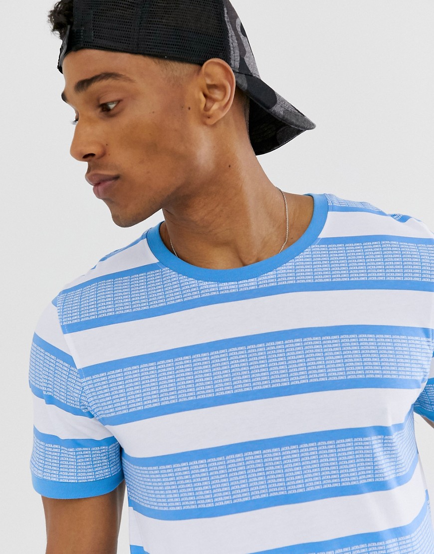 Jack & Jones Core printed stripe t-shirt in blue