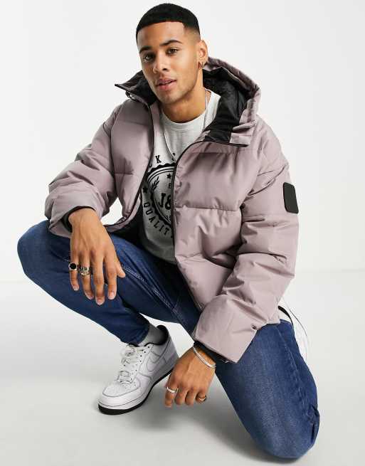 & Jones Core puffer with heated liner jacket in light mauve | ASOS