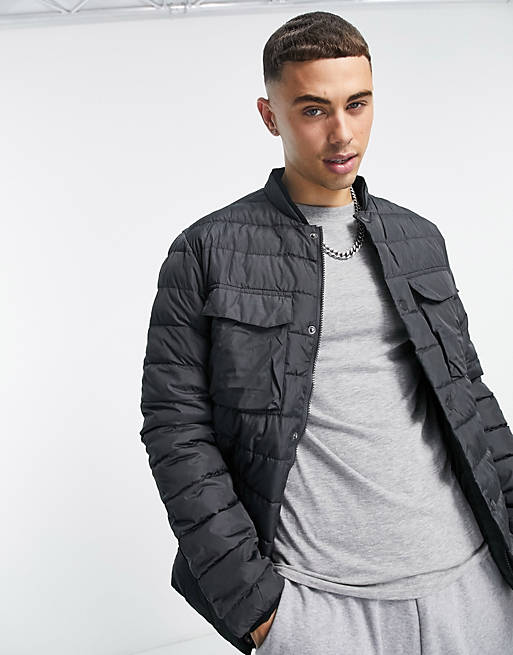 Jack & Jones Core quilted bomber jacket in charcoal