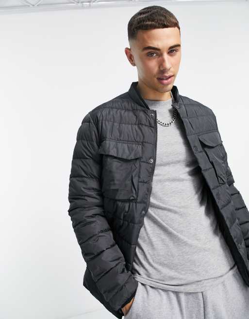 Jack & Core quilted bomber in charcoal ASOS