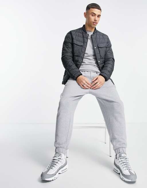 Jack & Jones Core quilted bomber jacket in charcoal, 3 of 4