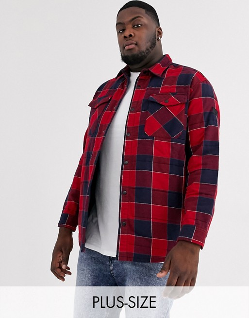 Jack & Jones Core quilted check over shirt in red