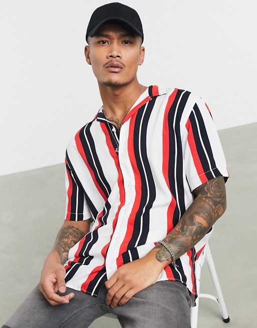 Jack & Jones Core revere collar short sleeve shirt in vertical stripe