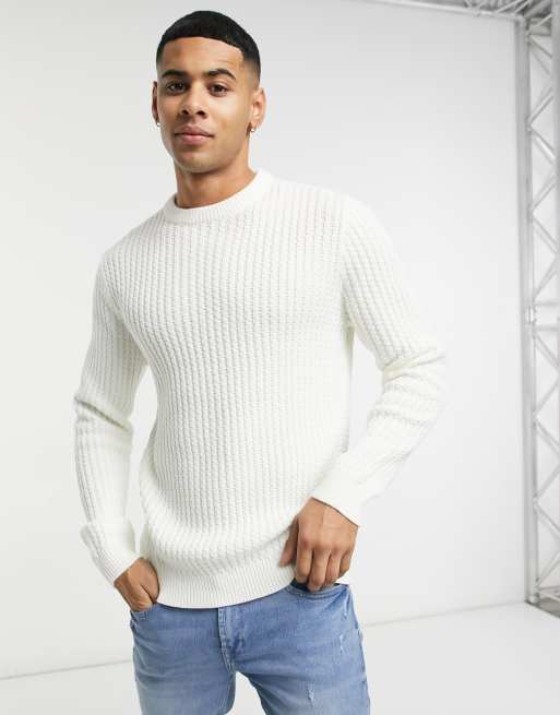 Jack & Jones Core ribbed jumper in white | ASOS