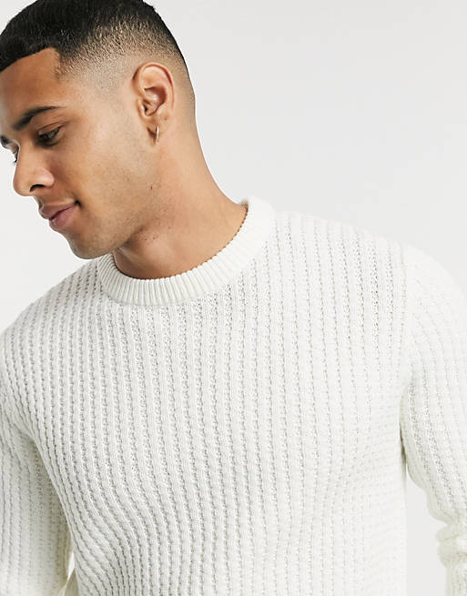 Indsigt svejsning ler Jack & Jones Core ribbed sweater in white | ASOS