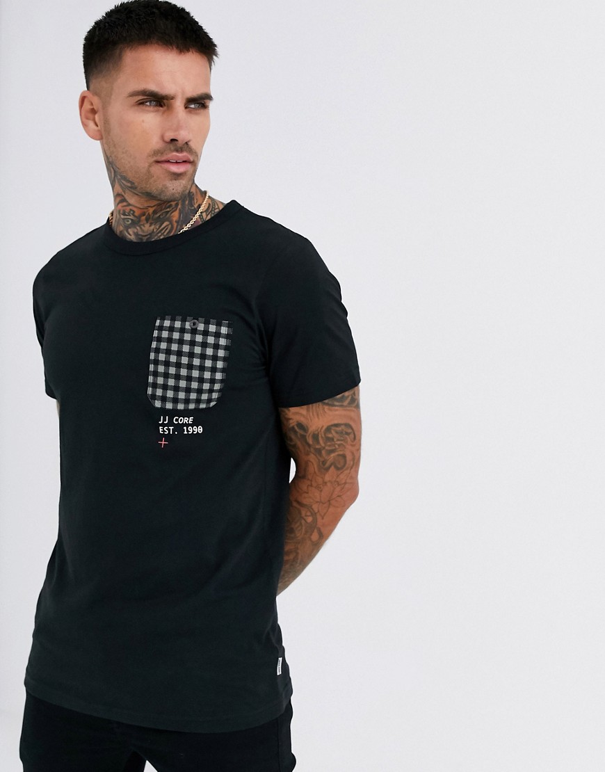 Jack & Jones - Core - sort t-shirt med ternet lomme