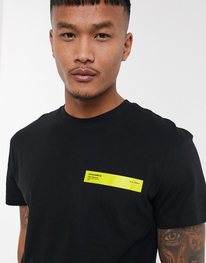 Jack & Jones Core - T-shirt con logo fluo nera-Nero