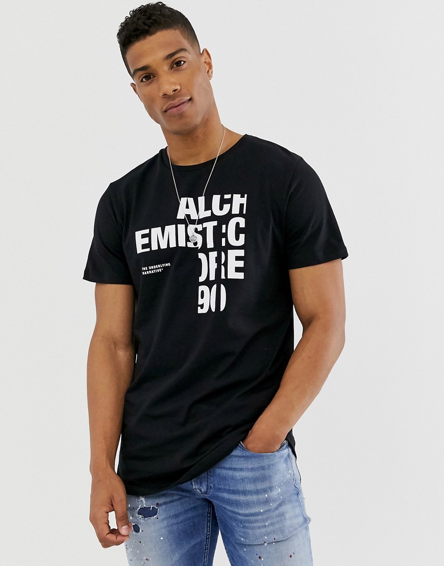 Jack & Jones Core - T-shirt lunga nera con stampa-Nero