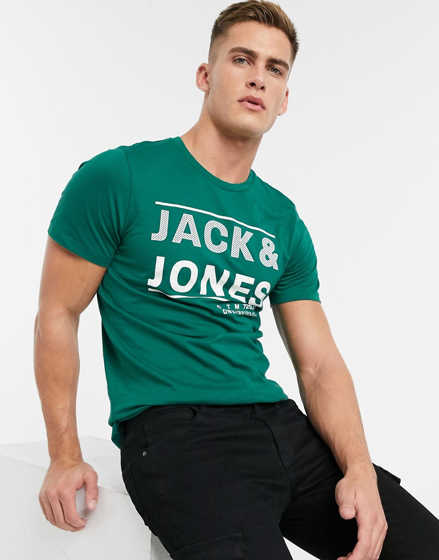 Jack & Jones – Core – T-shirt med tryck på bröstet-Grön
