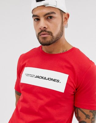 Jack & Jones - Core - T-shirt met print en logo in rood