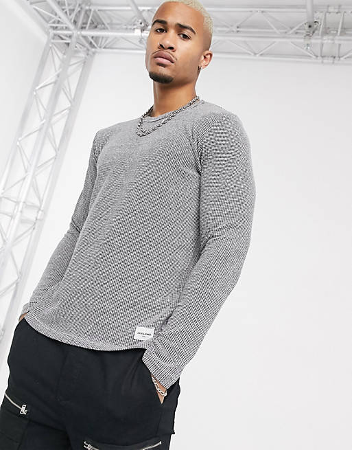 paperback Forud type akse Jack & Jones Core textured crew neck knitted sweater in gray | ASOS
