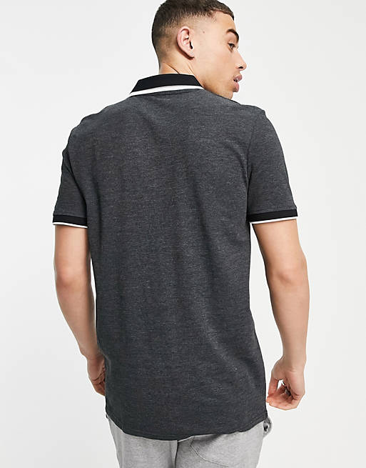 Men Jack & Jones Core tipped polo with rubber logo in black 