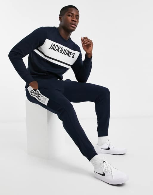 Jack Jones Core tracksuit with panel logo in navy