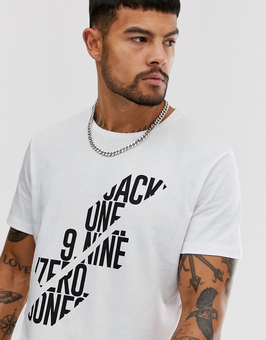 Jack & Jones – Core – Vit, mönstrad t-shirt i longline-modell