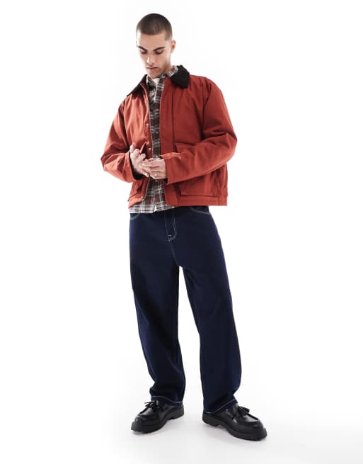 Jack & Jones cotton carpenter jacket with pockets in rust