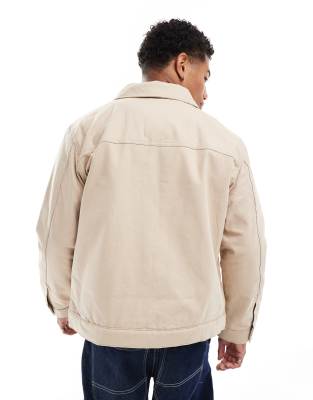 Jack & Jones cotton padded carpenter jacket with collar in beige 