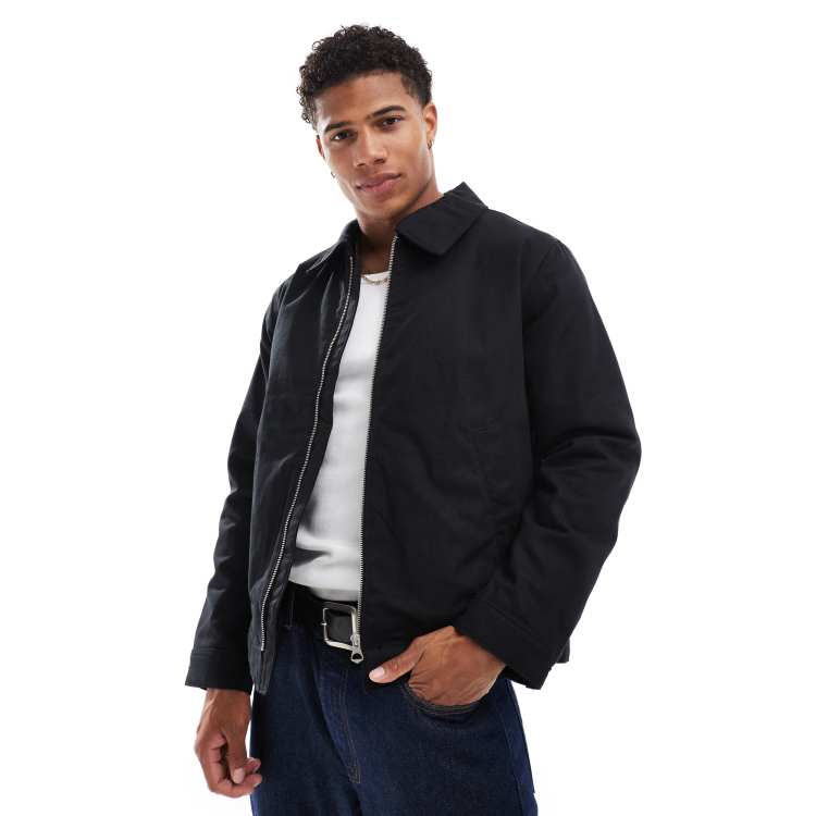 Jack & Jones cotton padded carpenter jacket with collar in black