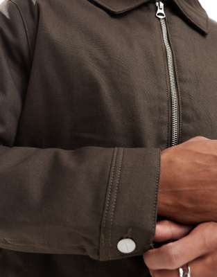Jack & Jones cotton padded carpenter jacket with collar in brown 