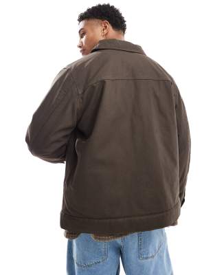 Jack & Jones cotton padded carpenter jacket with collar in brown 