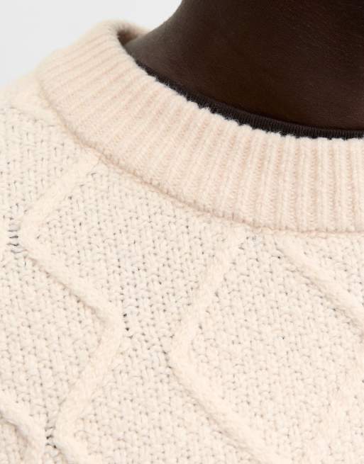 Jack & Jones - Cremefarvet kabelstrikket trøje, 5 af 7