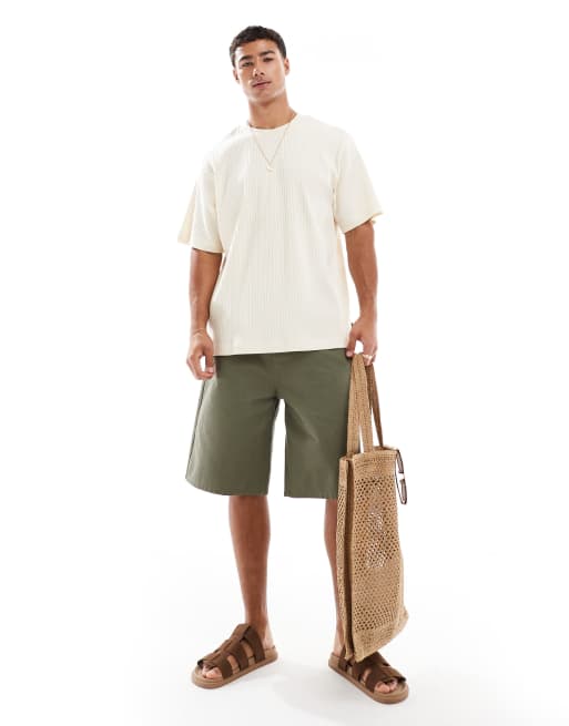 Jack & Jones - Cremefarvet og oversized T-shirt med ribber, 2 af 4