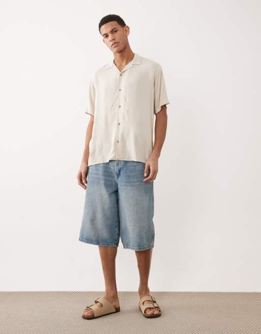 Jack & Jones - Cremefarvet skjorte i viskose med korte ærmer, 2 af 5